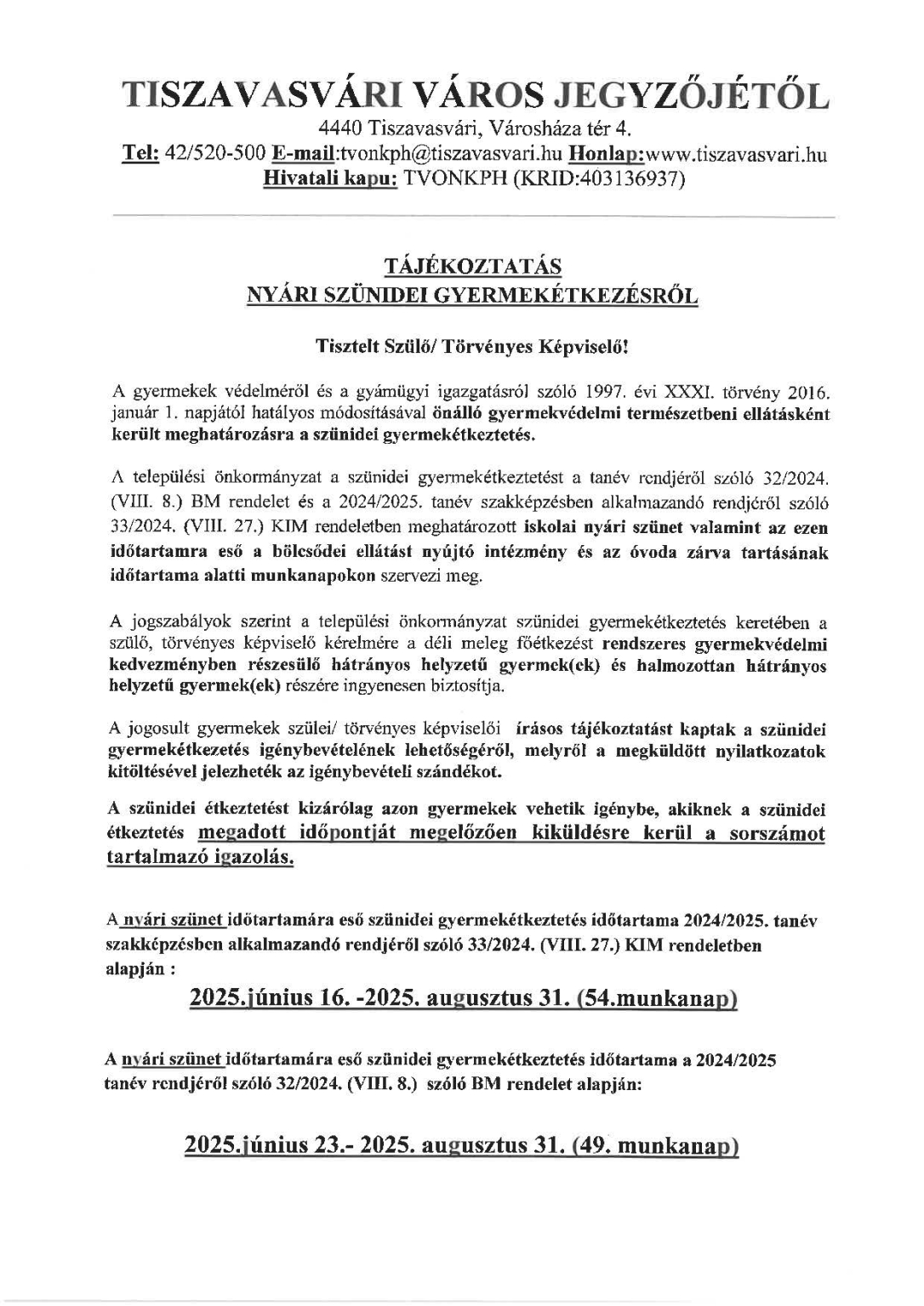 Tájékoztatás nyári szünidei gyermekétkezésről_Oldal_1