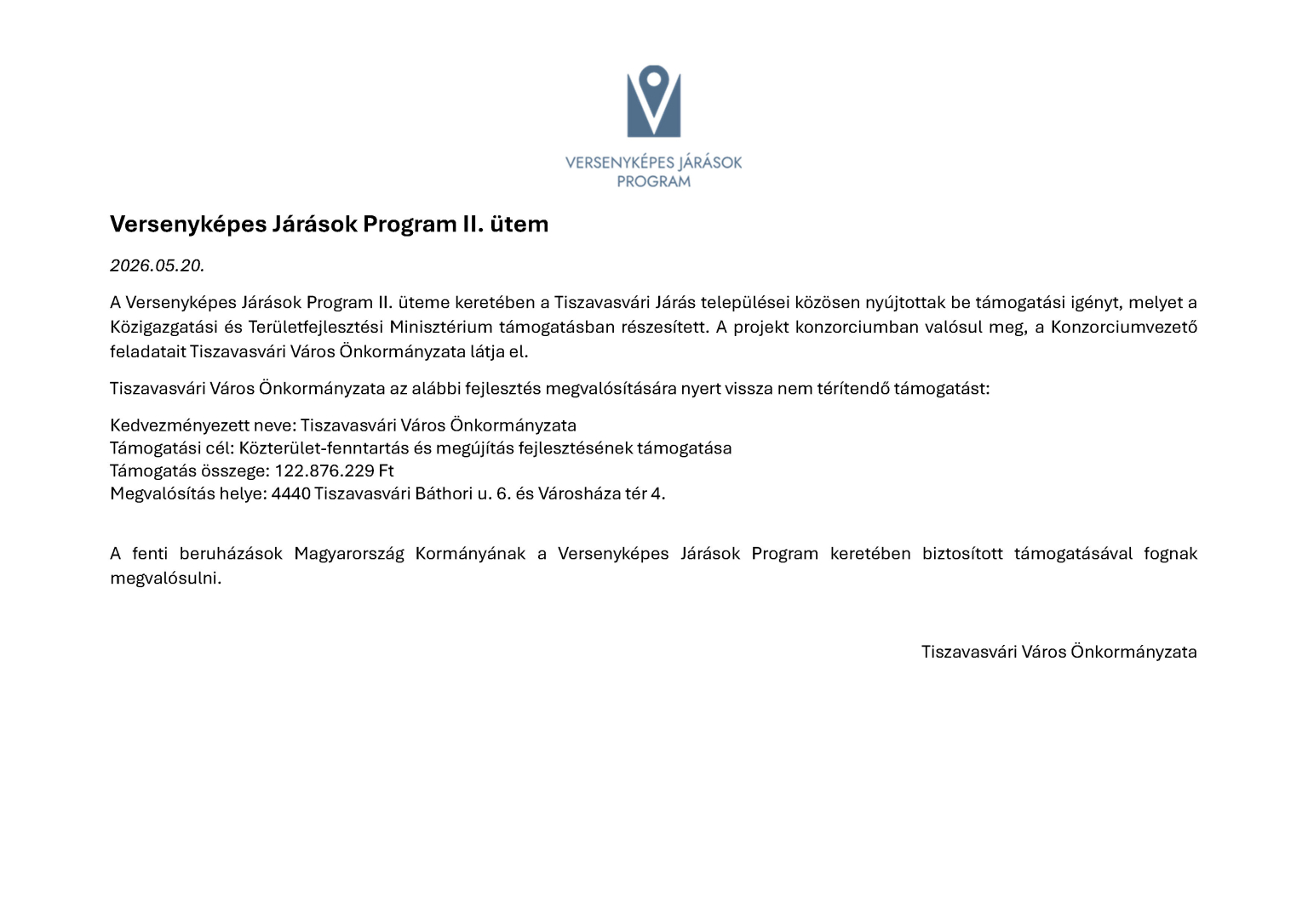 Sajtóközlemény Vesrenyképes Járások