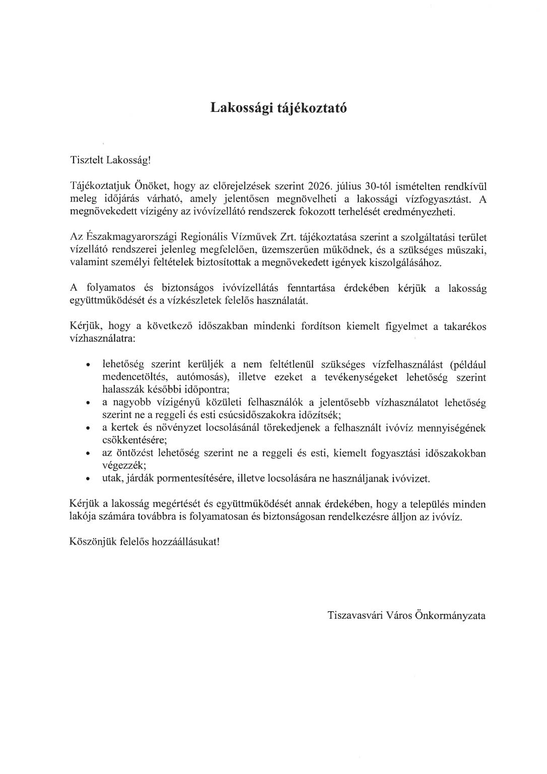 Lakossági tájékoztató 2026.07.29