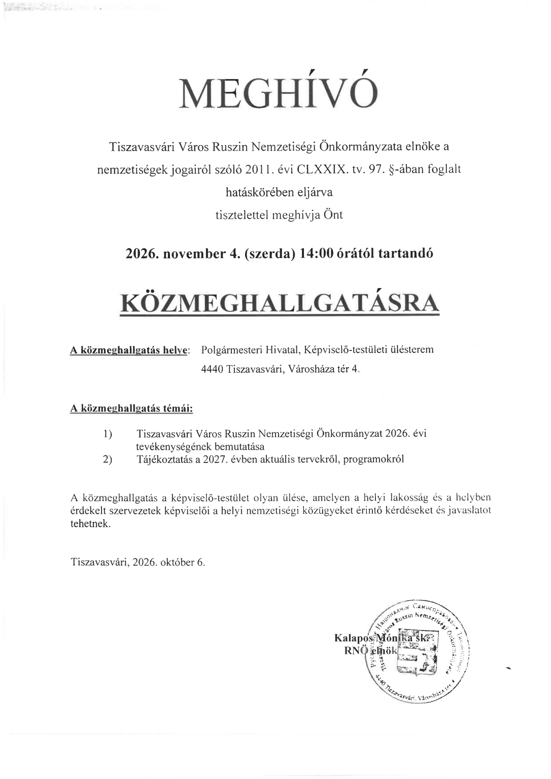 Ruszin N. Ö. Közmeghallgatás bélyegzett